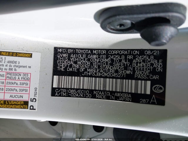 45496159 :رقم المزاد ، JTHP3JBH2M2045271 vin ، 2021 Lexus Ux 200 مزاد بيع