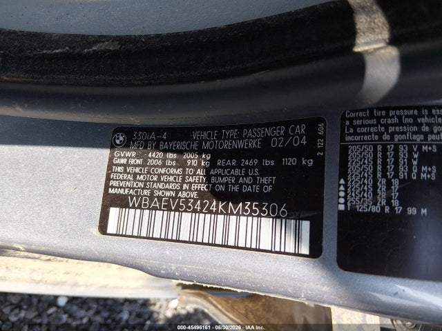 Aukcja sprzedaży 2004 Bmw 330i, vin: WBAEV53424KM35306, numer aukcji: 45496161