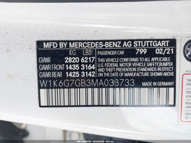 Продажа на аукционе авто 2021 Mercedes-benz S 580 4matic, vin: W1K6G7GB3MA033733, номер лота: 45496194
