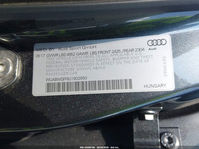 Продажа на аукционе авто 2018 Audi Rs 3 2.5t, vin: WUABWGFF8J1902650, номер лота: 45496198
