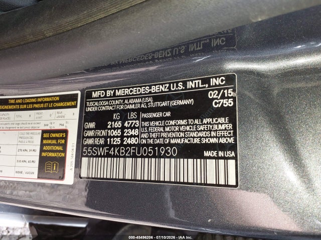 Продаж на аукціоні авто 2015 Mercedes-benz C 300 4matic, vin: 55SWF4KB2FU051930, номер лоту: 45496206