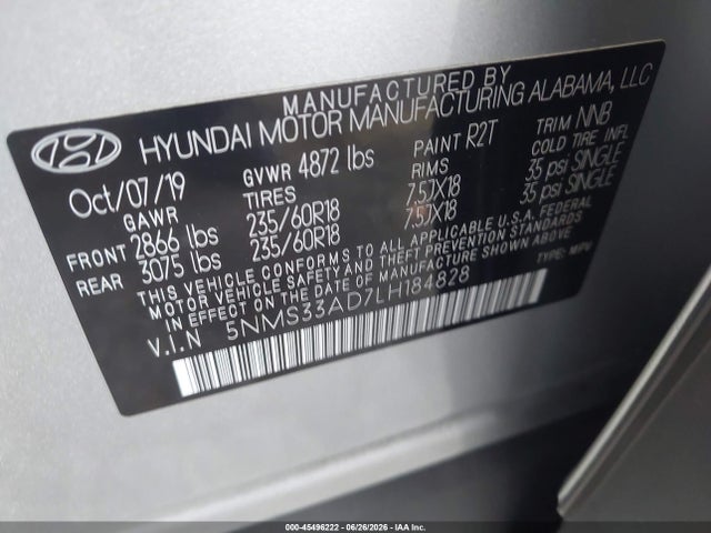 Hyundai Santa Fe Sel 2020 5NMS33AD7LH184828 Image 9