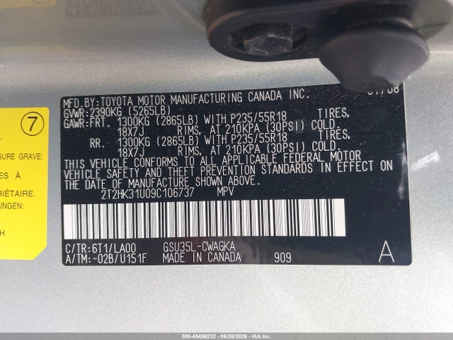 Aukcja sprzedaży 2009 Lexus Rx 350, vin: 2T2HK31U09C106737, numer aukcji: 45496232