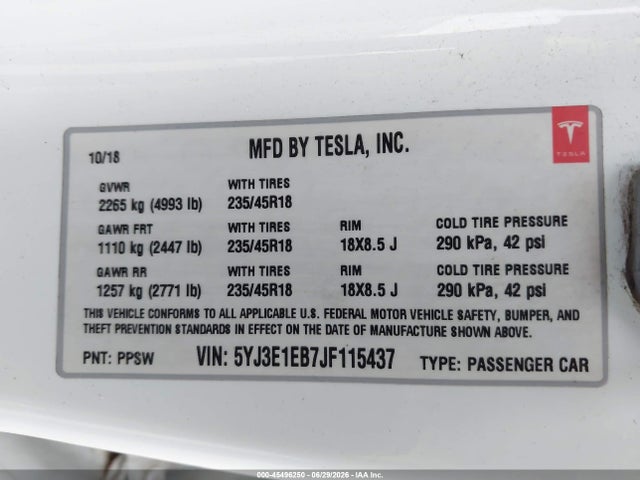 Tesla Model 3 Long Range/performance 2018 5YJ3E1EB7JF115437 Image 9