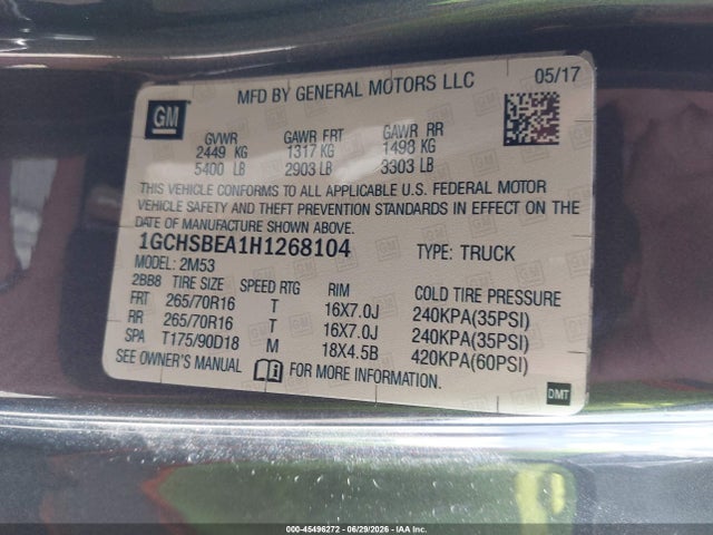 1GCHSBEA1H1268104 Chevrolet Colorado 2wd Wt