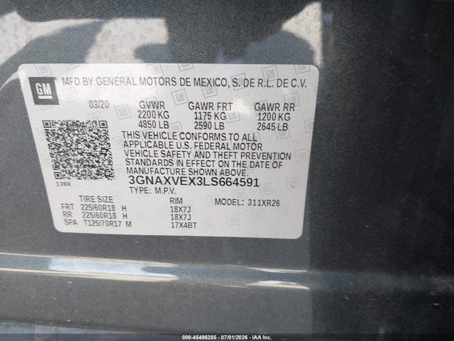 3GNAXVEX3LS664591 Chevrolet Equinox Awd Lt 2.0l Turbo