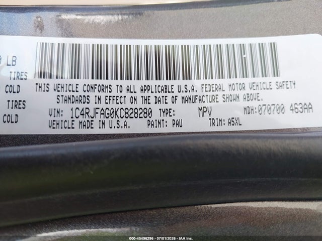 Продаж на аукціоні авто 2019 Jeep Grand Cherokee Laredo E 4x4, vin: 1C4RJFAG0KC828280, номер лоту: 45496296