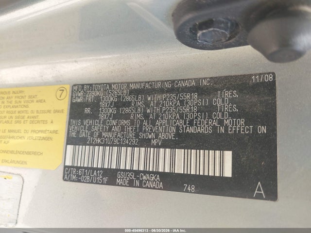 Aukcja sprzedaży 2009 Lexus Rx 350, vin: 2T2HK31U79C134292, numer aukcji: 45496313