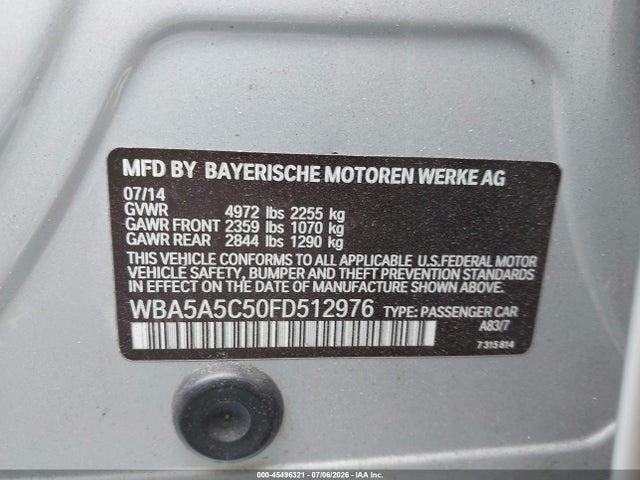 Продаж на аукціоні авто 2015 Bmw 528i, vin: WBA5A5C50FD512976, номер лоту: 45496321