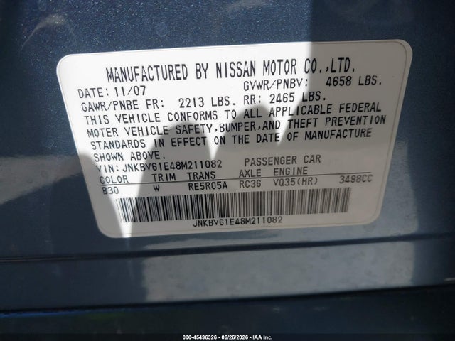 Продажа на аукционе авто 2008 Infiniti G35 Journey, vin: JNKBV61E48M211082, номер лота: 45496326