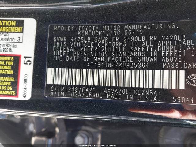 Toyota CAMRY LE 2019 4T1B11HK7KU825364 Image 9