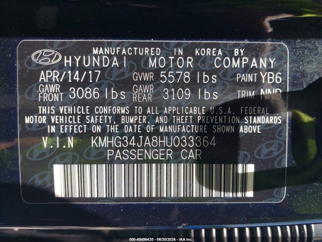 2017 Genesis G90 მანქანა იყიდება აუქციონზე, vin: KMHG34JA8HU033364, აუქციონის ნომერი: 45496420