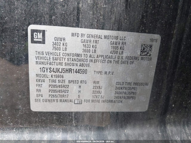Продаж на аукціоні авто 2017 Cadillac Escalade Esv Premium Luxury, vin: 1GYS4JKJ5HR144590, номер лоту: 45496429