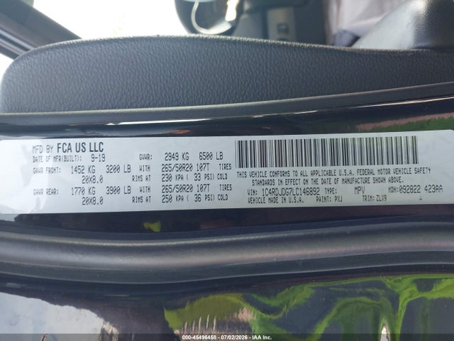 45496458 :رقم المزاد ، 1C4RDJDG7LC146892 vin ، 2020 Dodge Durango Gt Plus Awd مزاد بيع