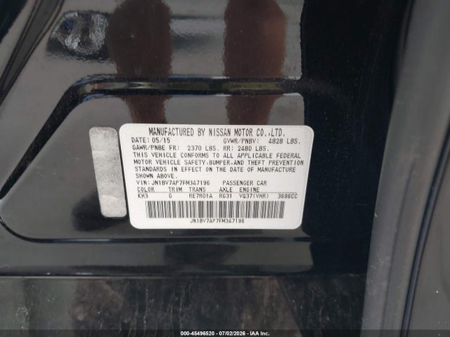 45496520 :رقم المزاد ، JN1BV7AP7FM347196 vin ، 2015 Infiniti Q50 Premium مزاد بيع