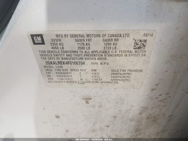 Продажа на аукционе авто 2015 Gmc Terrain Sle-2, vin: 2GKALREK4F6166794, номер лота: 45496527