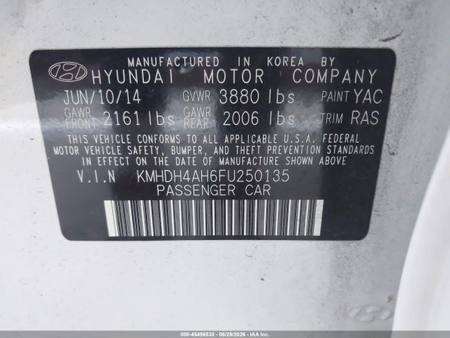 KMHDH4AH6FU250135 Hyundai Elantra Sport