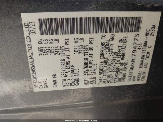 5N1BT3BAXPC794775 Nissan Rogue Sv Fwd