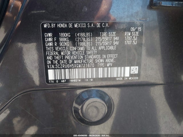 3CZRU6H5XGM721670 Honda HR-V EX