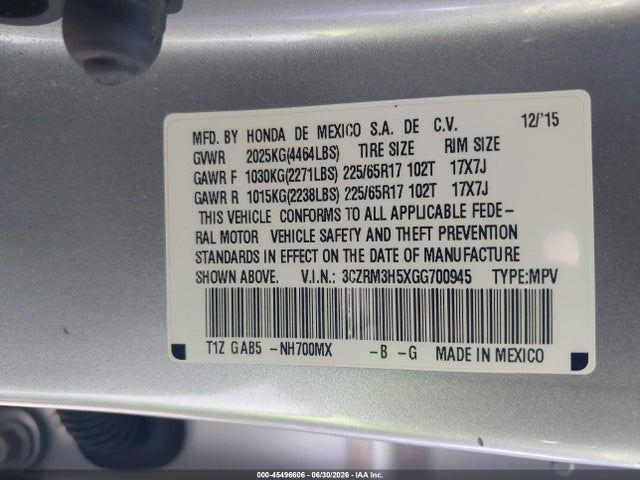 Aukcja sprzedaży 2016 Honda Cr-v Ex, vin: 3CZRM3H5XGG700945, numer aukcji: 45496606