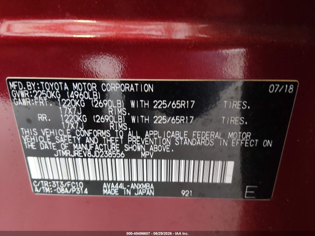JTMRJREV8JD238556 Toyota Rav4 Hybrid Xle