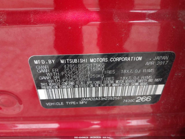 Продажа на аукционе авто 2017 Mitsubishi Outlander Es, vin: JA4AD2A33HZ052561, номер лота: 45496629