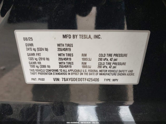 Aukcja sprzedaży 2026 Tesla Model Y Premium Rear-wheel Drive/rear-wheel Drive, vin: 7SAYGDED0TF425406, numer aukcji: 45496646