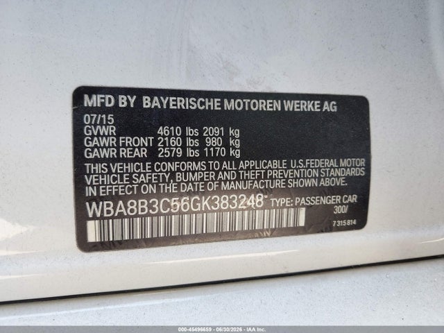 Продажа на аукционе авто 2016 Bmw 340i, vin: WBA8B3C56GK383248, номер лота: 45496659