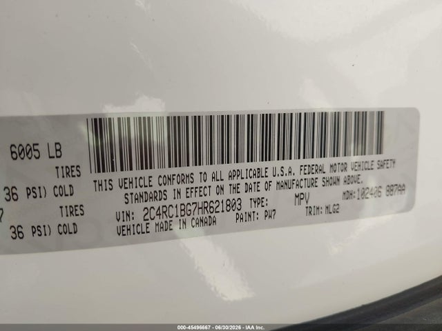 Aukcja sprzedaży 2017 Chrysler Pacifica Touring-l, vin: 2C4RC1BG7HR621803, numer aukcji: 45496667