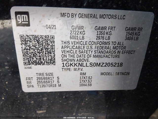 45496688 :رقم المزاد ، 1GKKNLLS0MZ205218 vin ، 2021 Gmc Acadia Awd At4 مزاد بيع