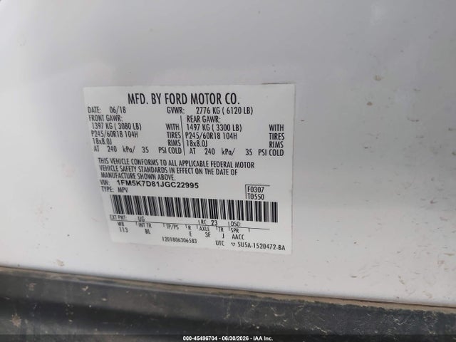 Ford EXPLORER XLT 2018 1FM5K7D81JGC22995 Image 9