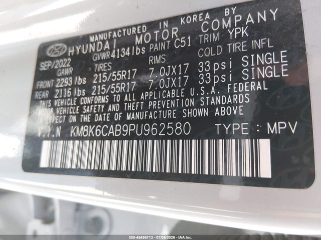 Продаж на аукціоні авто 2023 Hyundai Kona Sel, vin: KM8K6CAB9PU962580, номер лоту: 45496713