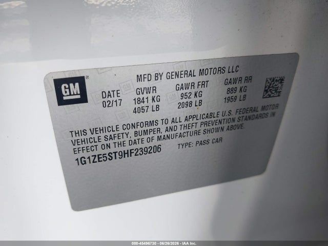 Aukcja sprzedaży 2017 Chevrolet Malibu 1lt, vin: 1G1ZE5ST9HF239206, numer aukcji: 45496730