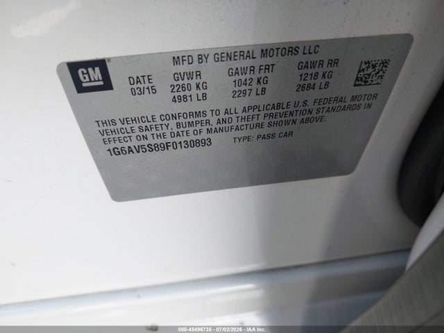 Продаж на аукціоні авто 2015 Cadillac Cts Vsport Premium, vin: 1G6AV5S89F0130893, номер лоту: 45496735