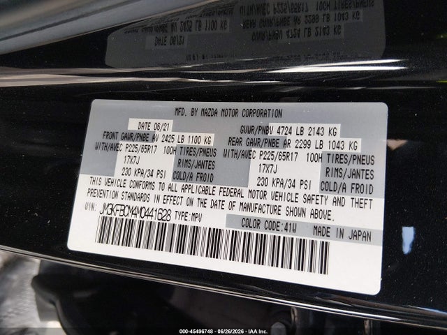 Aukcja sprzedaży 2021 Mazda Cx-5 Touring, vin: JM3KFBCM4M0441628, numer aukcji: 45496748