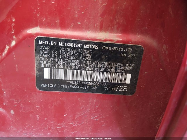 ML32AUHJ0MH006580 Mitsubishi Mirage Carbonite Edition/es/le