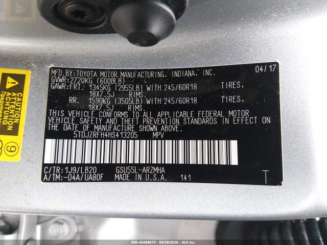 Toyota Highlander Xle 2017 5TDJZRFH4HS413205 Image 9