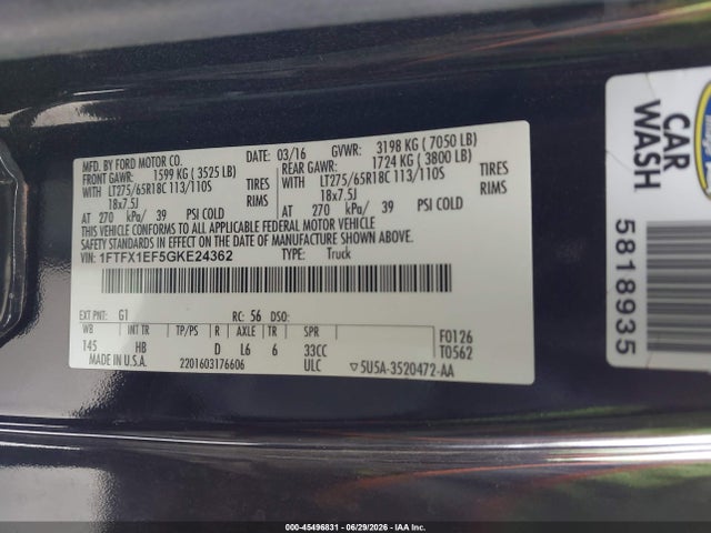 Ford F-150 Lariat 2016 1FTFX1EF5GKE24362 Image 9