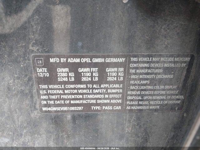 Aukcja sprzedaży 2011 Buick Regal Cxl Turbo Russelsheim, vin: W04GW5EV9B1093297, numer aukcji: 45496844