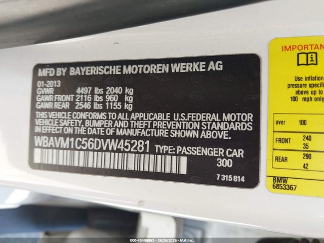 Aukcja sprzedaży 2013 Bmw X1 Sdrive28i, vin: WBAVM1C56DVW45281, numer aukcji: 45496863
