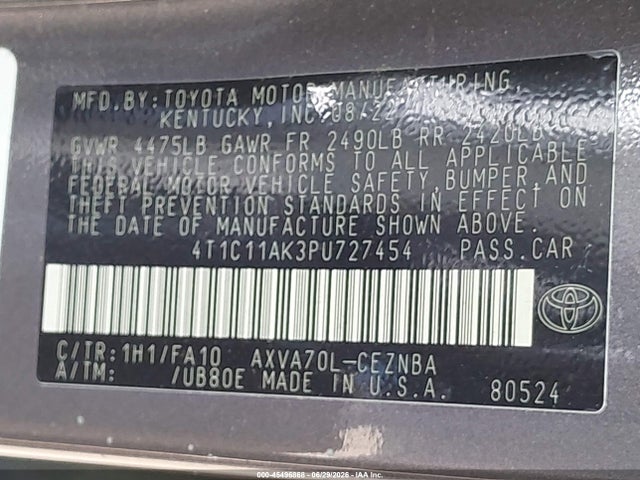 4T1C11AK3PU727454 Toyota CAMRY LE
