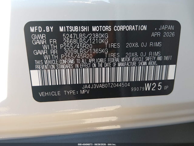 Продаж на аукціоні авто 2026 Mitsubishi Outlander Le 2.5 2wd/se 2.5 2wd, vin: JA4J3VAB0TZ044504, номер лоту: 45496873