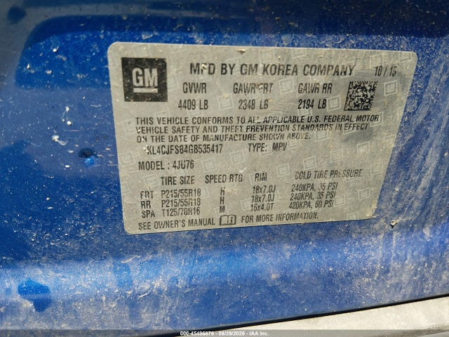 Aukcja sprzedaży 2016 Buick Encore Convenience, vin: KL4CJFSB4GB535417, numer aukcji: 45496876