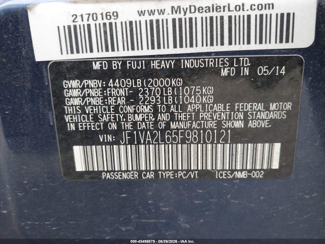 Aukcja sprzedaży 2015 Subaru Wrx Sti, vin: JF1VA2L65F9810121, numer aukcji: 45496879