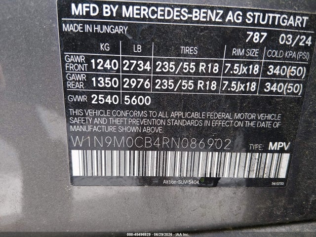 W1N9M0CB4RN086902 Mercedes-Benz Eqb 250 Suv