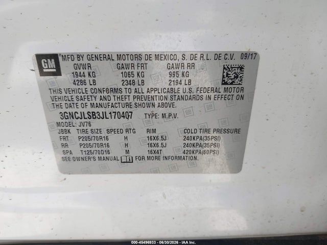 Chevrolet Trax Lt 2018 3GNCJLSB3JL170407 Image 9