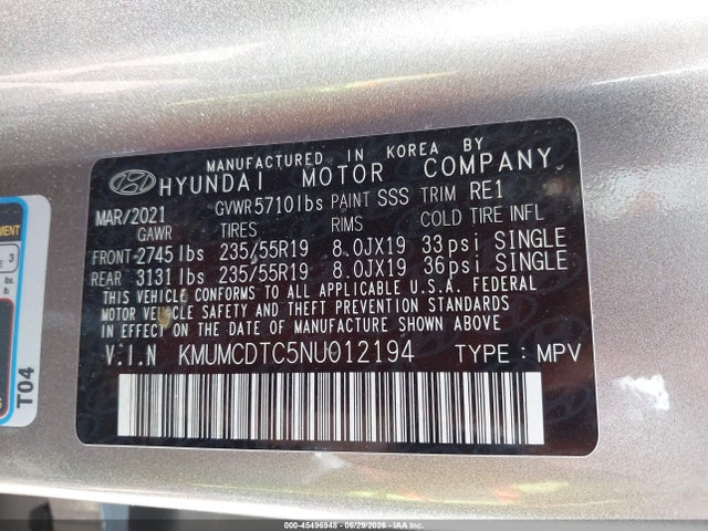 45496948 :رقم المزاد ، KMUMCDTC5NU012194 vin ، 2022 Genesis Gv70 3.5t Awd Sport مزاد بيع