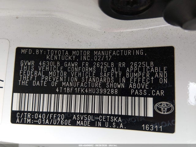 Toyota CAMRY SE 2017 4T1BF1FK4HU399288 Image 9