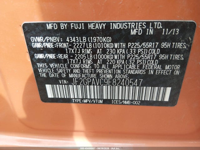 45496957 :رقم المزاد ، JF2GPAVC9E8240547 vin ، 2014 Subaru Xv Crosstrek 2.0i Premium مزاد بيع