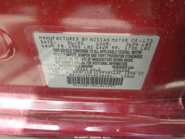 Nissan Versa 1.6 Sr 2025 3N1CN8FV8SL864299 Image 9